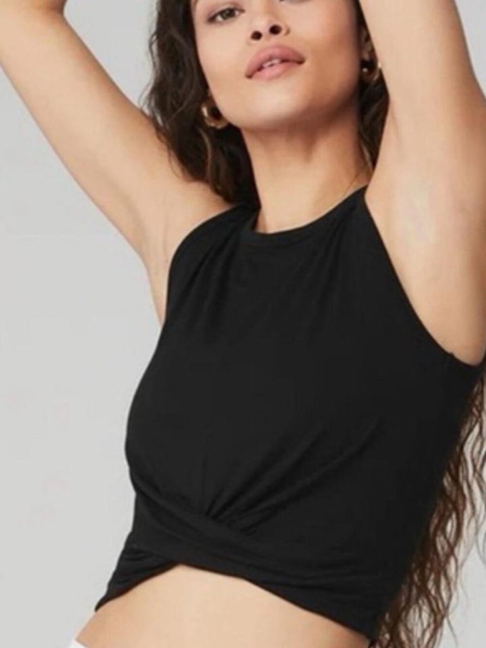 Alo Cover Tank Black Twist Front Cropped Top Small
